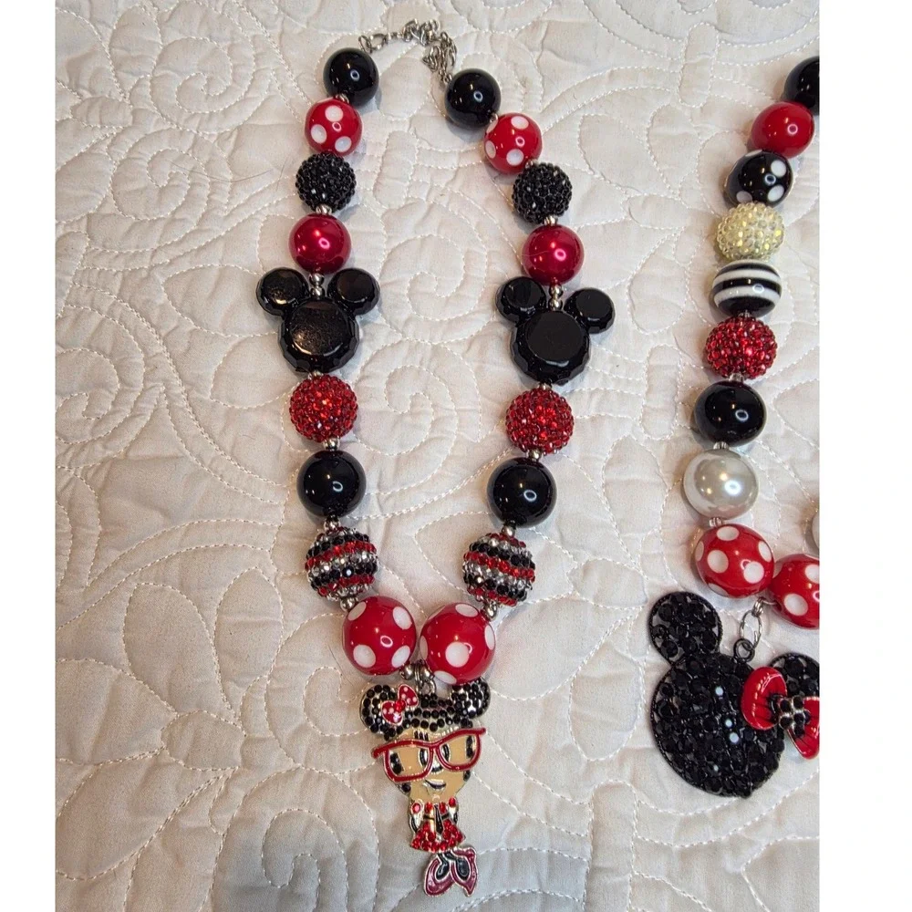 Minnie Mouse Necklace pair Disney vacation‎ Red Black White